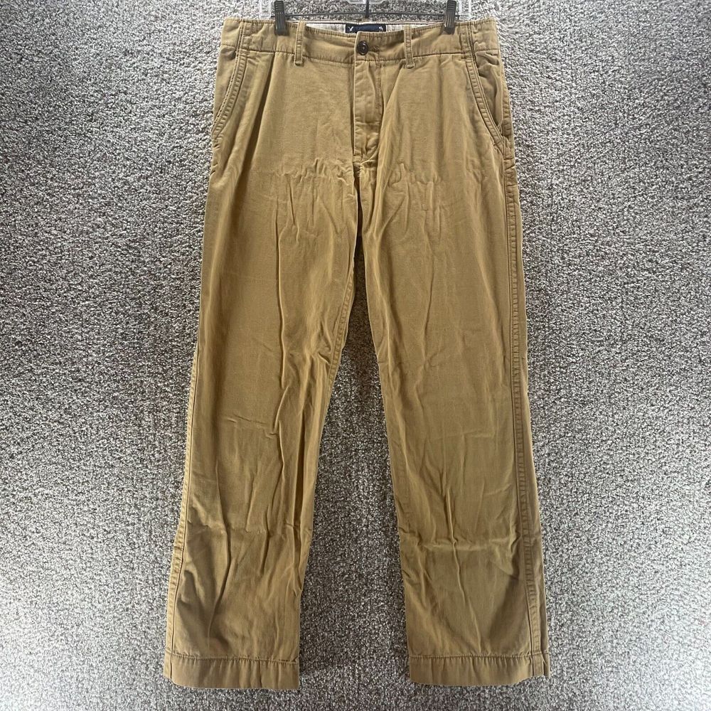 American‎ Eagle Pants Adult 34x32 Tan Chino Cotton Preppy Flat Front Casual Mens